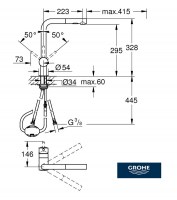 MEDIDAS MONOMANDO COCINA EXTRAIBLE SUPERSTEEL MINTA GROHE